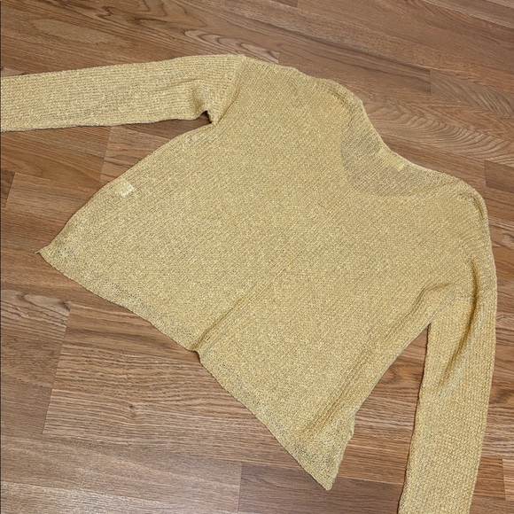 Becaal, elegant buttercup yellow long sleeve crochet cardigan blouse. Size L. - Picture 8 of 17